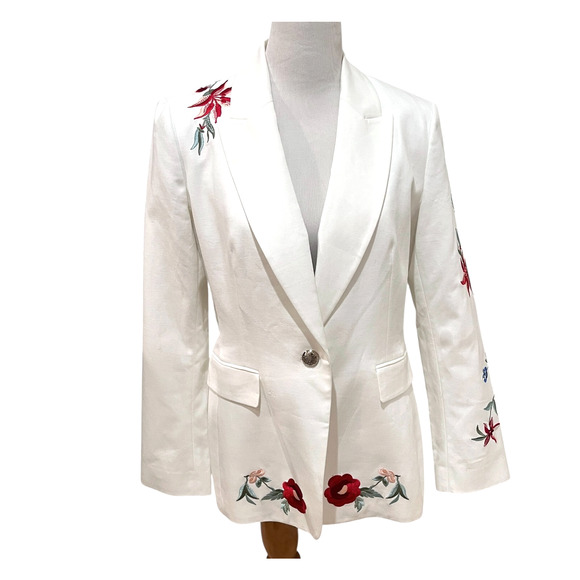 Nine West Women's Embroidered One-Button Blazer Size 10 White - Picture 1 of 11